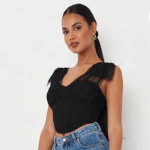 Missguided Black Mesh Tie Shoulder Corset Top